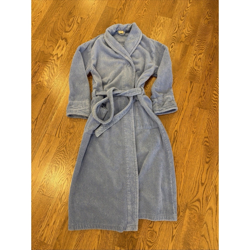 L.L.Bean Bathrobe Women's Large Blue Cotton Terry Shawl Collar Belted Robe